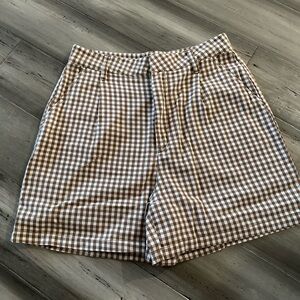 Brixton Brown and White Checkered High Waist Shorts